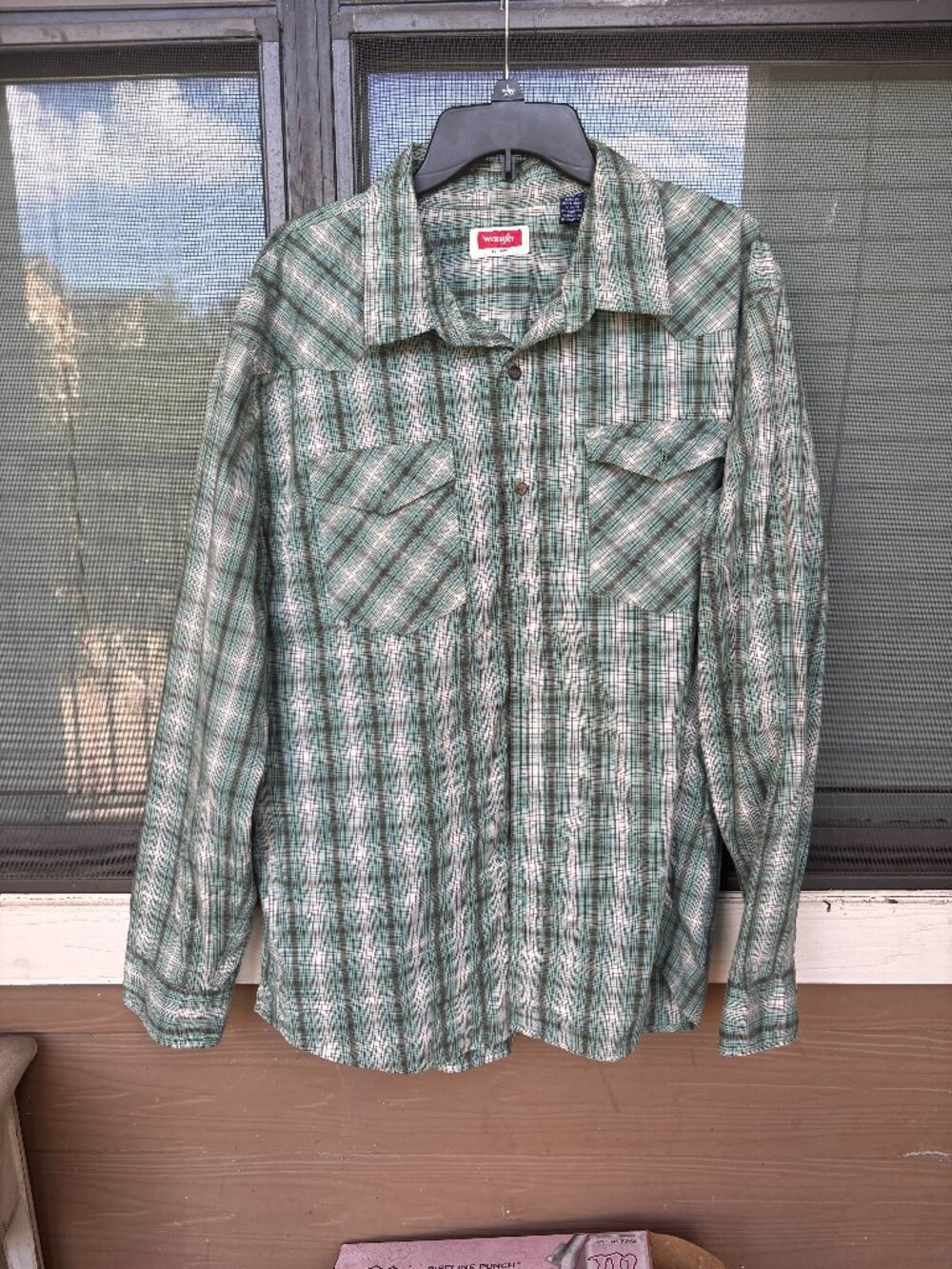 Wrangler Men’s Sage Green Plaid Western Casual Button Down Shirt XL